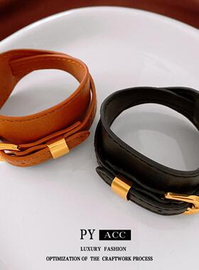 复古人造皮革长方形项链choker个性时尚颈链高级感百搭饰品女