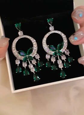 现货欧美夸张重工花朵流苏耳环复古轻奢高级感耳钉小众气质耳饰女