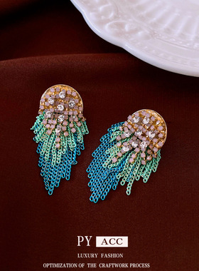 银针复古民族风镶钻流苏耳环ins小众气质耳钉高级感耳饰