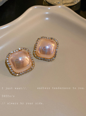 锆石镶珍珠几何耳环法式复古个性气质耳扣轻奢时尚高级感耳饰