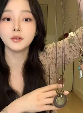 挂脖磁吸皮革眼镜夹项链复古时尚百搭锁骨链个性潮流休闲项饰小众