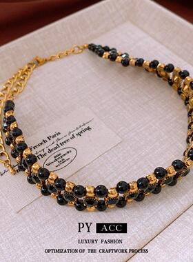 中古vintage镶钻圆形项链复古气质颈链小众高级感饰品女