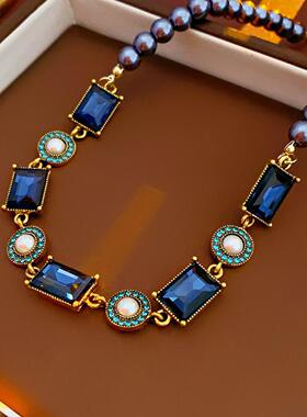 中古vintage珍珠圆形耳环项链复古高级感毛衣链精致小众首饰套装