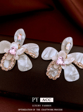 银针锆石花朵耳环复古时尚设计感耳钉小众高级感气质百搭耳饰