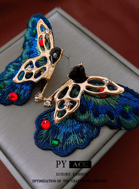 银针镶钻蝴蝶爱心耳环新款复古时尚设计感耳钉小众高级感耳饰