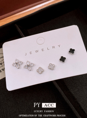 银针锆石精致花朵耳钉简约小众时尚耳环复古轻奢高级感耳饰女