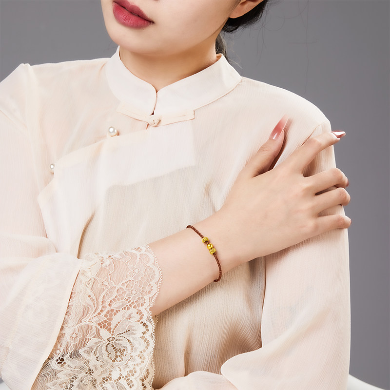 love＆love小金珠手绳黄金足金999转运珠5D硬金手饰送女友礼物