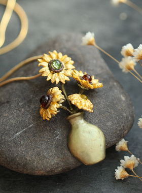 梵高向日葵长款复古小众设计吊坠