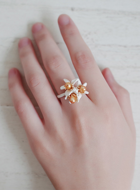 小众设计可调节情侣珍珠戒指