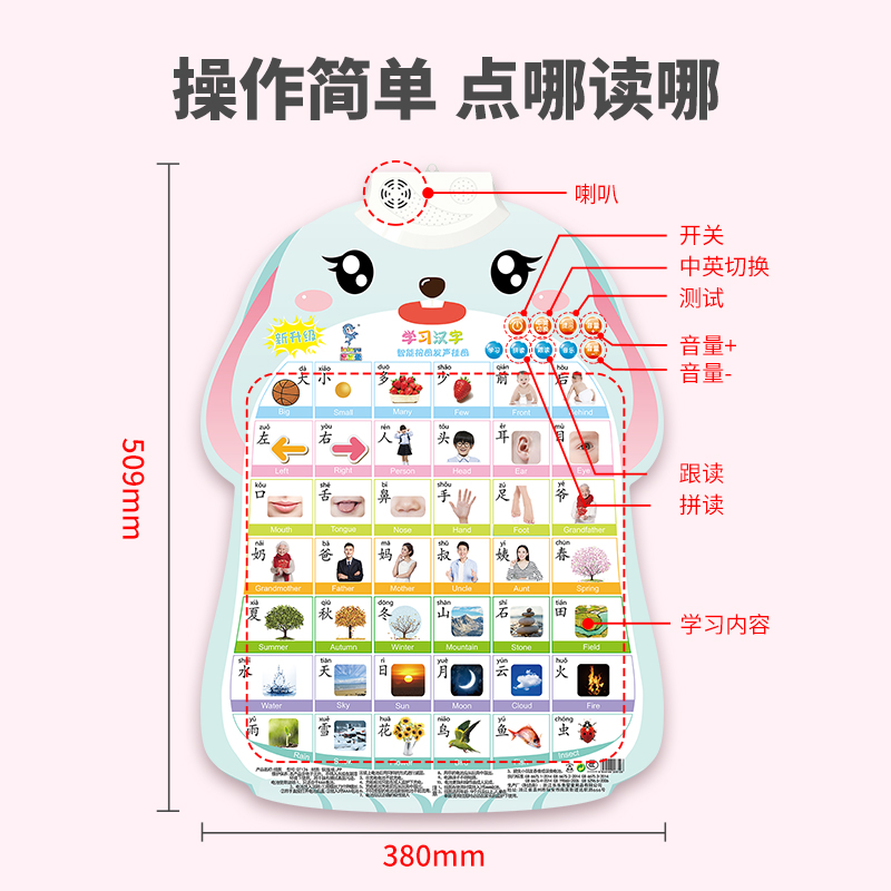 婴幼儿童宝宝看图认识汉字有声挂图全套一年级发声识字卡挂图墙贴