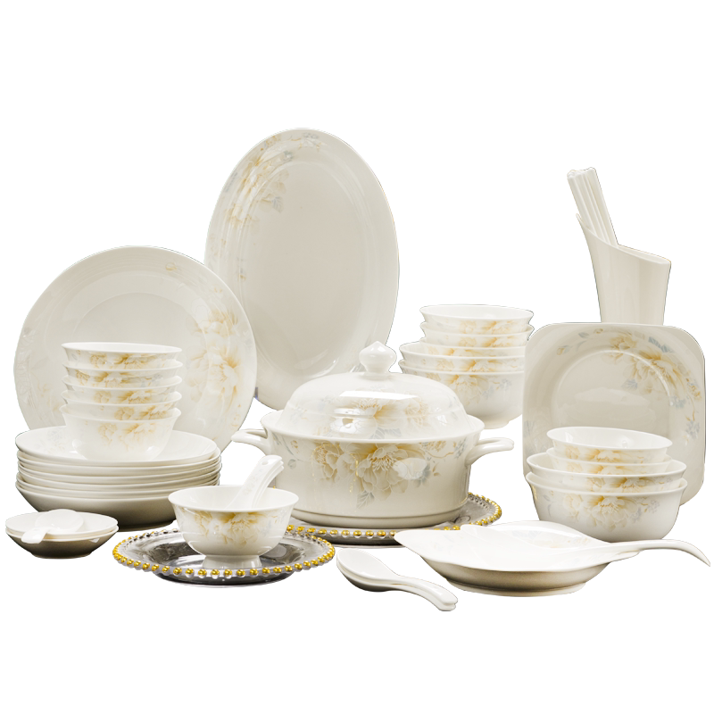 碗碟套装家用2024新款骨瓷景德镇中式简约陶瓷餐具套装碗盘组合