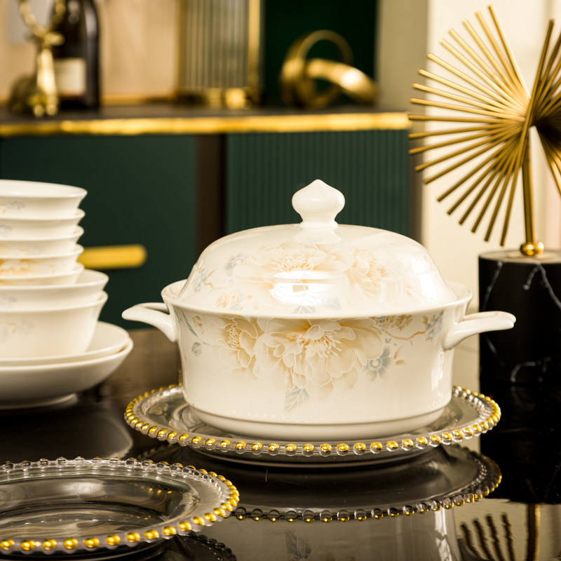 碗碟套装家用2024新款骨瓷景德镇中式简约陶瓷餐具套装碗盘组合