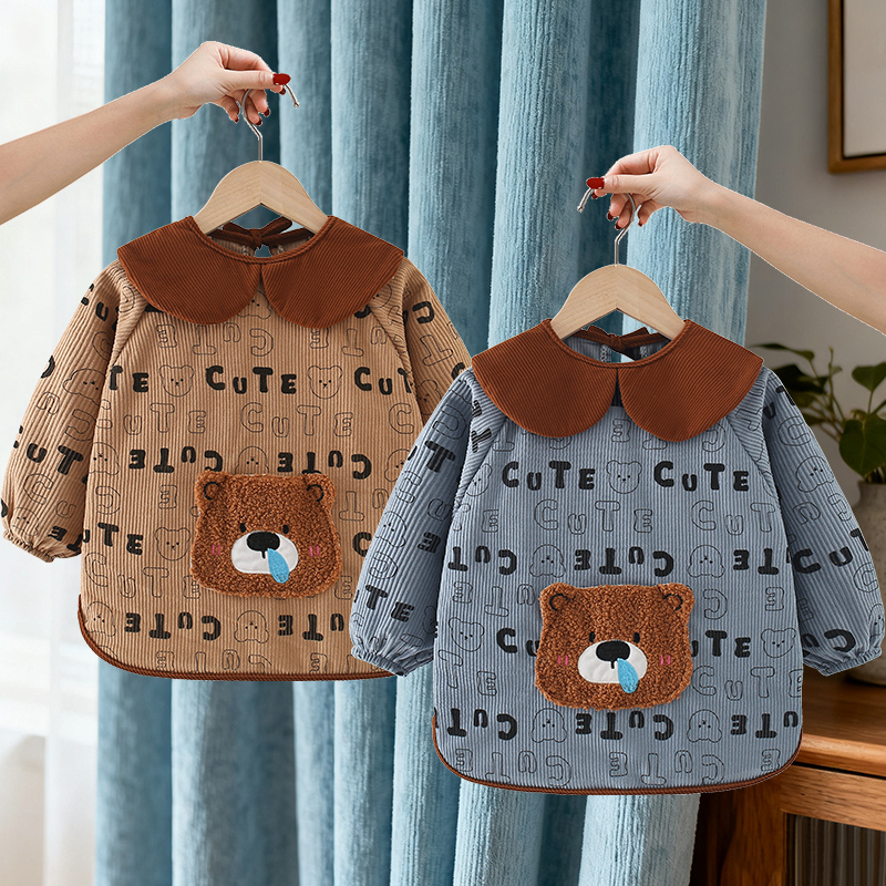 Baby coveralls for eating, waterproof and anti-dirty children's aprons for autumn and winter, new long-sleeved baby food bibs, reverse wear protective clothing