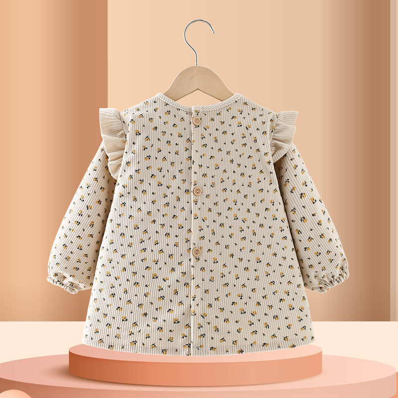 Baby girl smock, autumn and winter outer wear princess dress, eating bib, children's apron, waterproof and anti-dirty baby reverse wear protective clothing