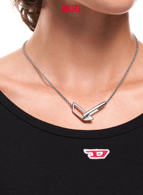 DIESEL男女同款银色D LOGO简约链条项链DX1727