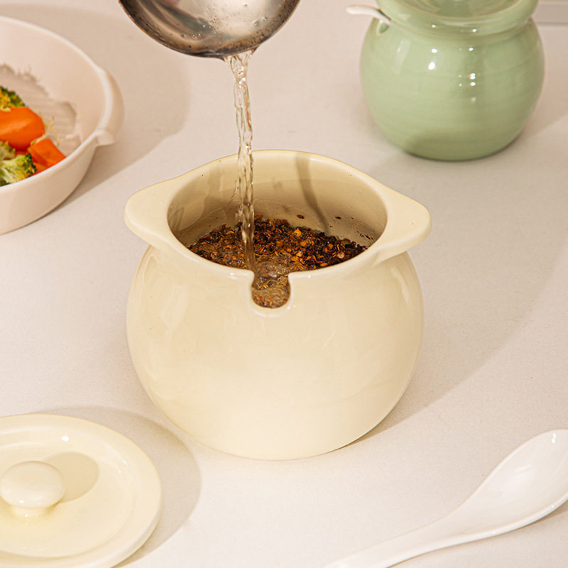 耐高温双耳陶瓷猪油罐家用油泼辣子灌带盖勺调料罐荤油辣椒油罐子,淘宝优惠券,粉丝福利购,淘宝优惠卷