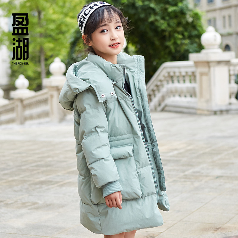 盈湖新款女童洋气反季连帽潮羽绒服 盈湖童装羽绒服