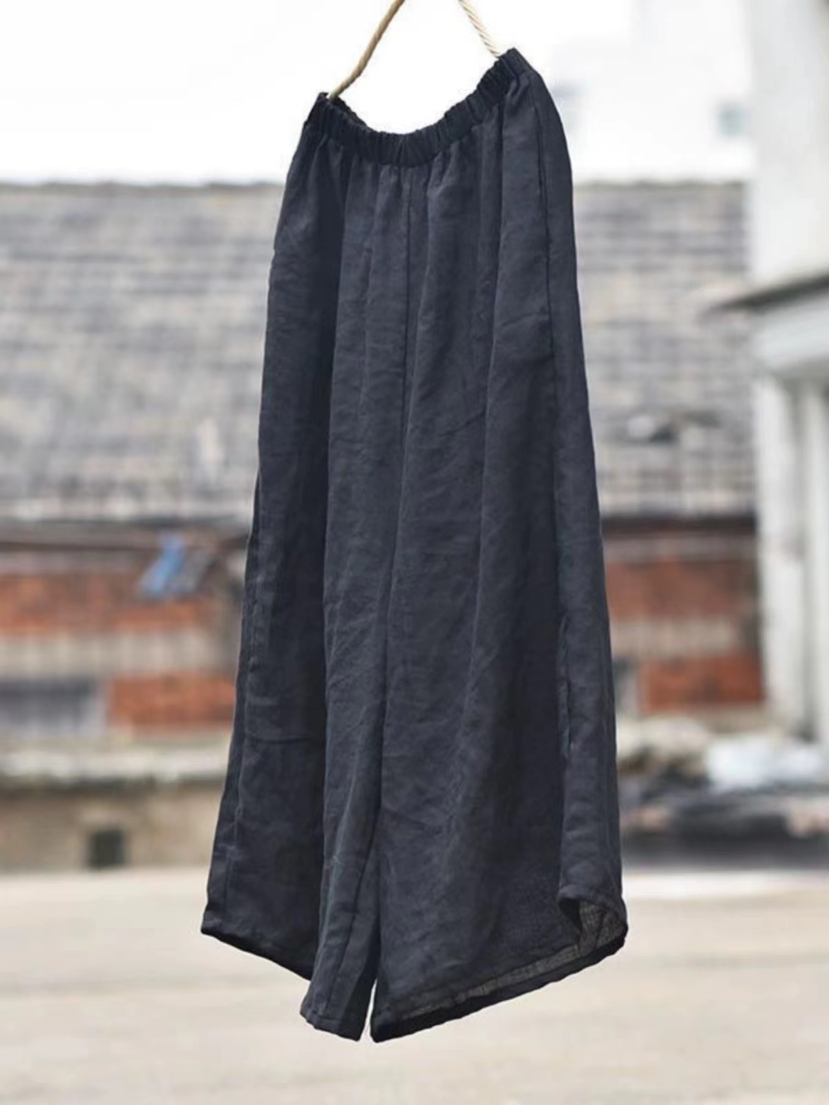 清仓捡漏外贸女装折扣轻薄透气棉麻七分裤简约宽松文艺亚麻阔腿裤 - 图2