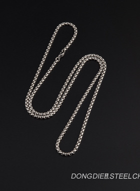 跨境方珍珠链条不锈钢男女素项链嘻哈钛钢饰品配链亚马逊配饰