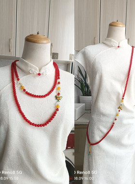 新中国式双层叠戴项链配旗袍红色项链2025新款爆款女款长款毛衣链