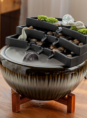 古都石材招财新古典客厅流水摆件