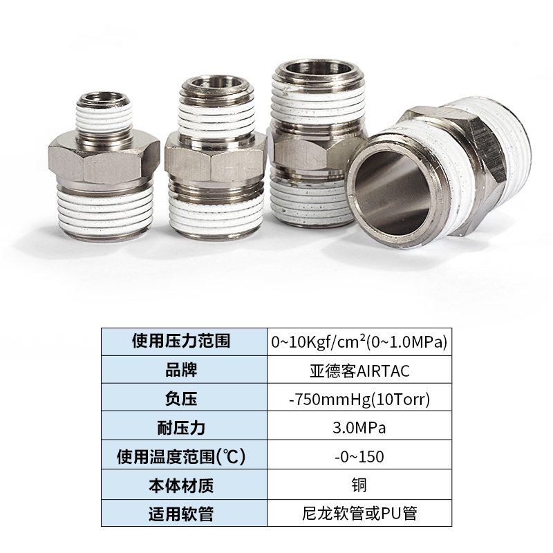 airtac亚德客气动双外螺纹直通快速接头BB 01 02 03 04分转换接头 - 图2