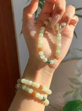 和田玉多彩多宝天然玉老型珠手链