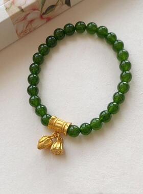 纯银搭配和田玉圆珠单圈手链