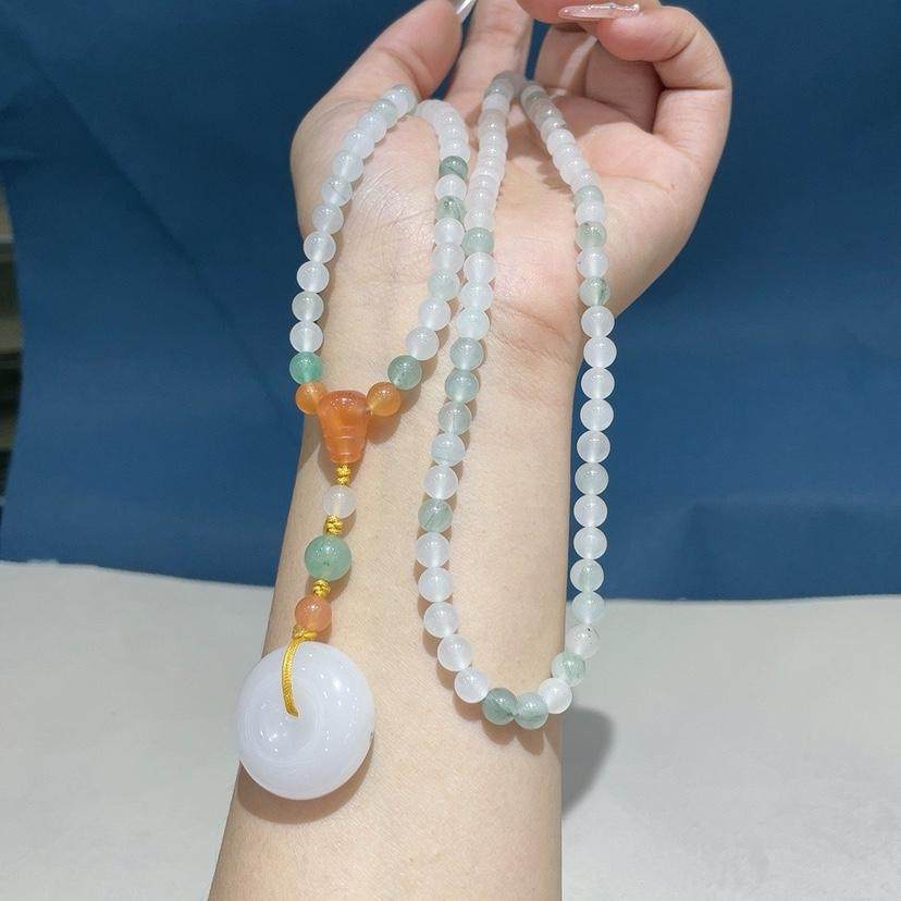 天然原矿新疆玉石天山翠平安扣项链毛衣链金丝玉项坠男女同款,淘宝优惠券,粉丝福利购,淘宝优惠卷