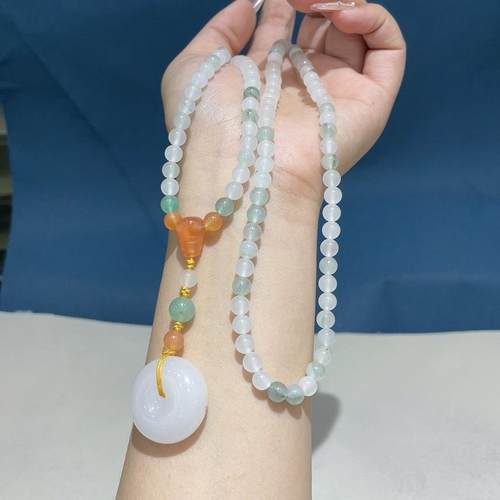 天然原矿新疆玉石天山翠平安扣项链毛衣链金丝玉项坠男女同款 - 图2