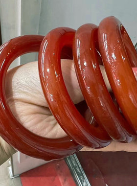 正品胖圆条红玛瑙手镯女加宽加厚