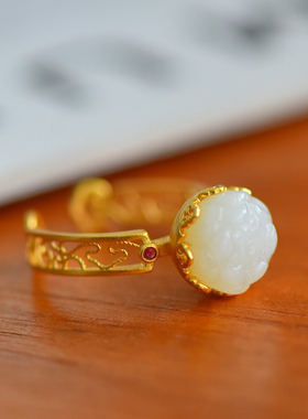 荷花戒指指环首饰古法银开口戒指