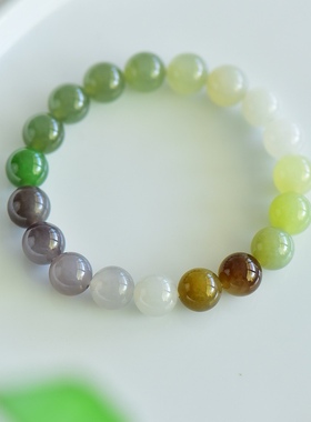 天然和田玉青海料多色多玉手链