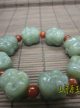 新疆天然和田玉青白玉精雕手链