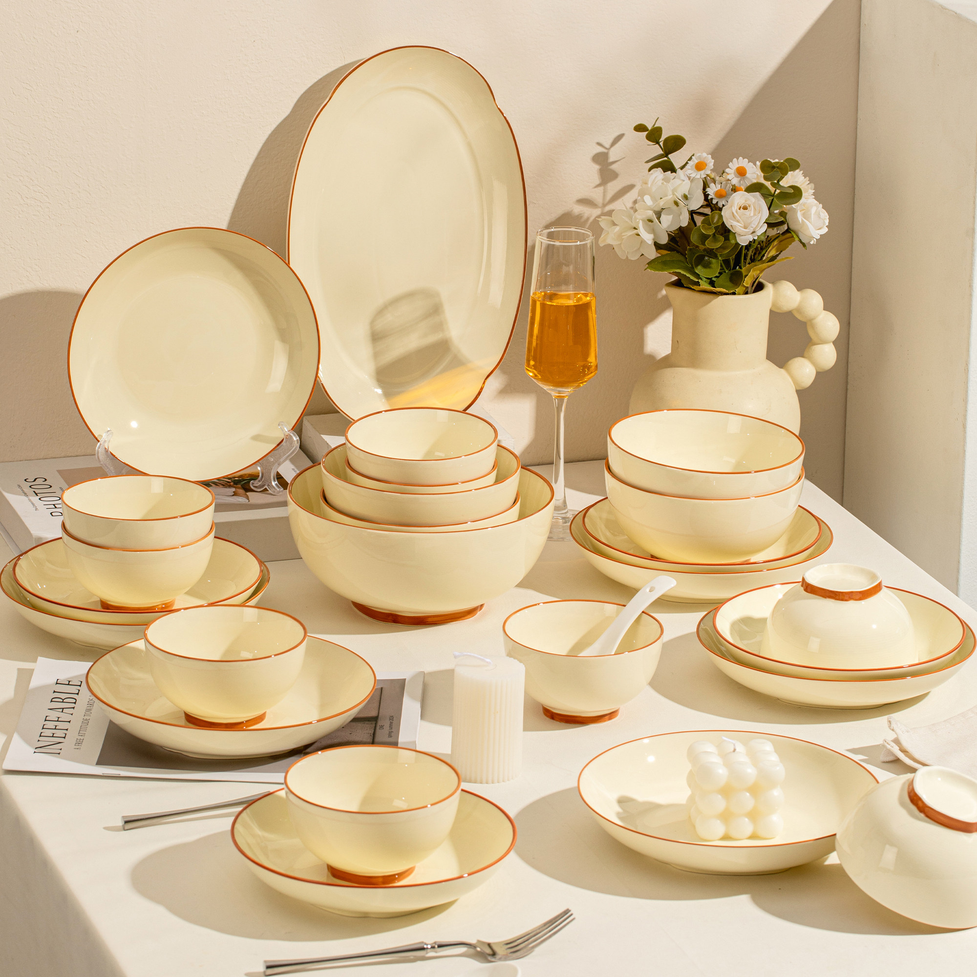 釉下彩碗碟套装家用2025新款高颜值碗盘筷漂亮碗乔迁新居餐具套装