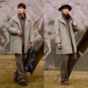 防护外套|森马羽绒服男中长款2024冬季三防连帽外套纯色oversize