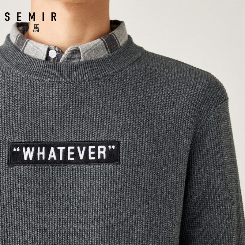 森马2019冬季新款字母织带圆领毛衫 森马outlets店针织衫/毛衣
