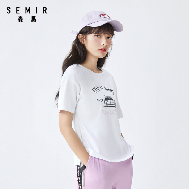 森马纯棉透气短袖女撞色字母t恤 森马outlets店T恤