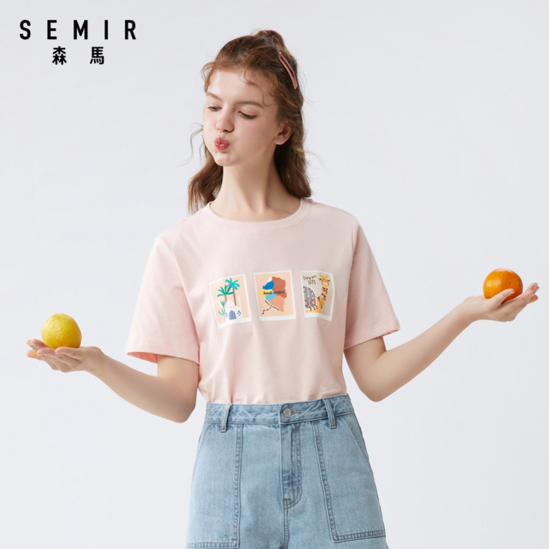 森马2020夏新款圆领短袖女宽松t恤 森马outlets店T恤