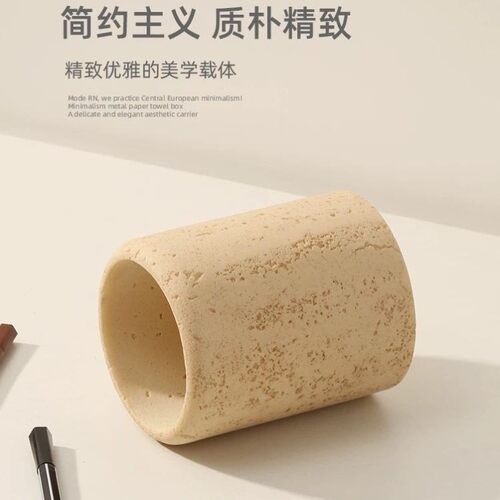 新款高级网红圆筒笔筒创意仿洞石清水混凝土桌面整理收纳 - 图2