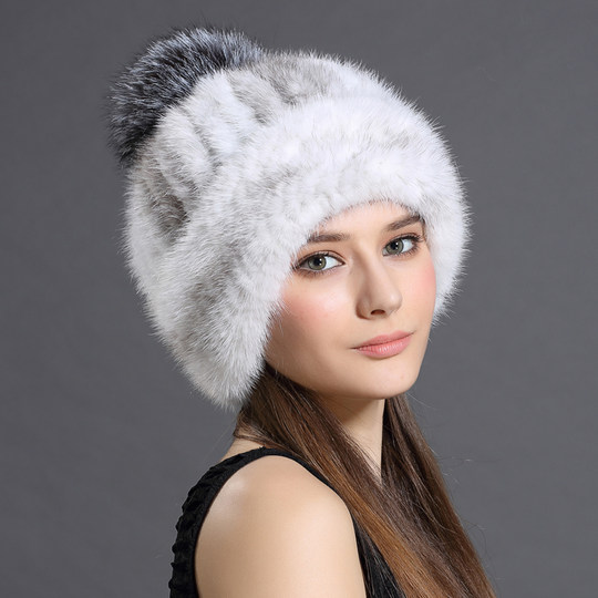 Mink fur hat women winter fox fur ball fur hat