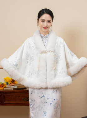 新中式蕾丝加绒保暖新娘披肩