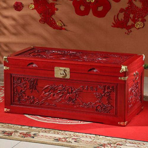 香樟木箱子全樟木结婚嫁妆新娘实木陪嫁字画婚嫁储物木箱复古带锁 - 图3