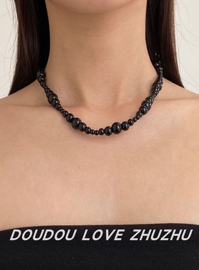 大小不规则OT扣黑玛瑙串珠颈链