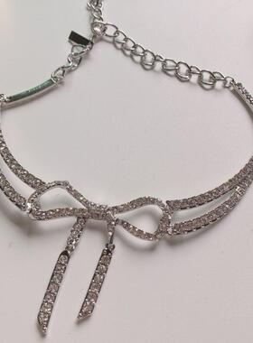 蝴蝶结金属镶钻女锁骨项链