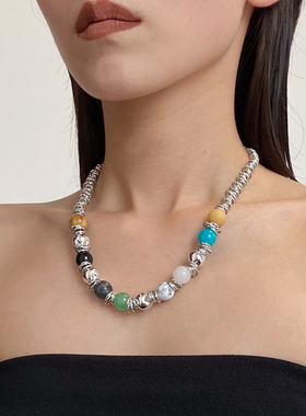 时尚彩色天然石串珠不规则项链女