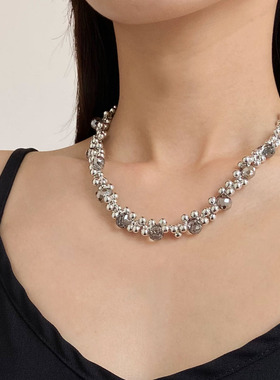 甜酷金属圆球水晶串珠项链女