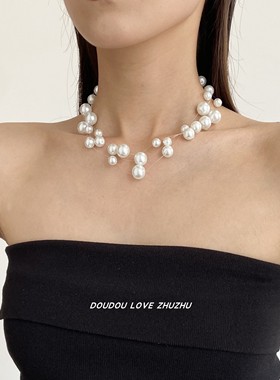 不规则珍珠满天星叠戴串珠项链女