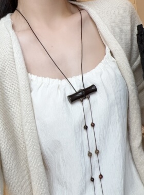 木质竹节长款项链女抽泣毛衣链