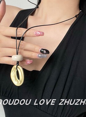 金属亚金几何不规则吊坠长款项链